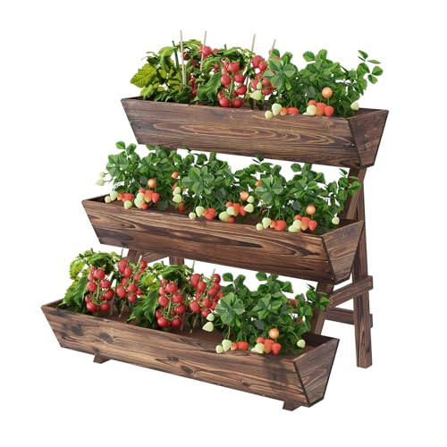 3-Tier Wooden Vertical Raised Garden Bed with Legs, Tiered Planter Box, Vertical Garden Planter,Wood Plant Stand Wood Flower Rack for Patio, Balcony, Freestanding. (Carbonized-Large) - color: Carbonized, size: Big