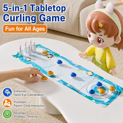 Board Game, Shuffleboard Mat 80x30cm, Portable 2-in-1 Desktop Game for Kids & Adults with 8 Rolling Discs - style: triple-function Basic Version