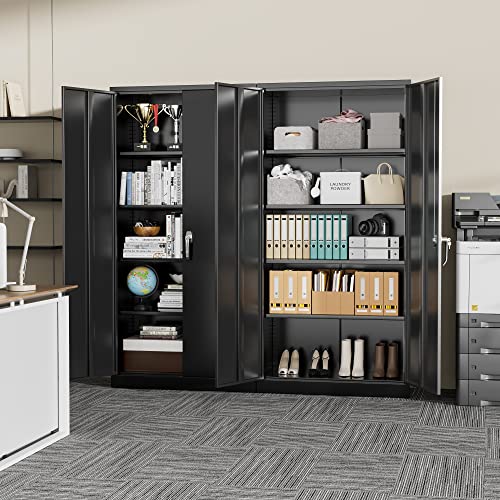 Greenvelly Storage Cabinet, 72” Black Garage Steel Locking Cabinet with Doors and 4 Adjustable Shelves, Tall Lockable File &Tool Cabinet for Home Office, Metal Classroom Cabinet Basement - color: Black, style: 72"H