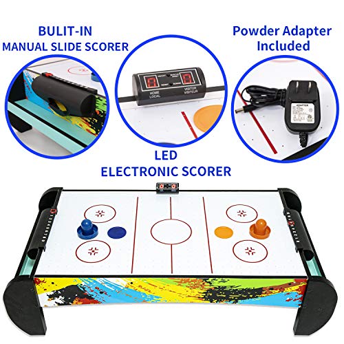 Air Hockey Table for Kids | Tabletop Air Hockey for Children, Girls, Boys, Teens with Air Hockey Pucks and Paddles, Electronic Fans - color: Green/Black
