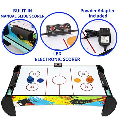 Air Hockey Table for Kids | Tabletop Air Hockey for Children, Girls, Boys, Teens with Air Hockey Pucks and Paddles, Electronic Fans - color: Green/Black