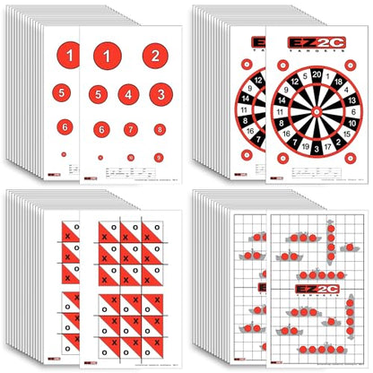 EZ2C Games Styles: Dartboard - Sink The Boats - Tic-Tac-Toe - Reducing Circles - Paper Targets for Shooting Range 11"x17" Fun Gun Range Targets for Shooting USA Made Gun Gifts - color: 4 Style Bundle, style: 40