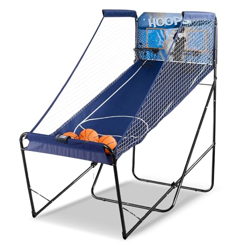 Hathaway Hoops Dual Basketball Arcade Game with Electronic Digital Scoring and Timer, Easy Folding for Storage, 7 Balls and 2 Nets Blue