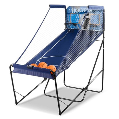 Hathaway Hoops Dual Basketball Arcade Game with Electronic Digital Scoring and Timer, Easy Folding for Storage, 7 Balls and 2 Nets Blue