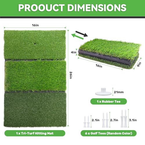 COSPOPTIC Golf Hitting Mat with Swing Path Feedback, Heavy-Duty Rubber Base Anti-Slip Golf Training Mat, Extra Replaceable Surface, Portable Practice Mat for Home Office Garage Yard Indoor Outdoor - style: Tri-Turf mat