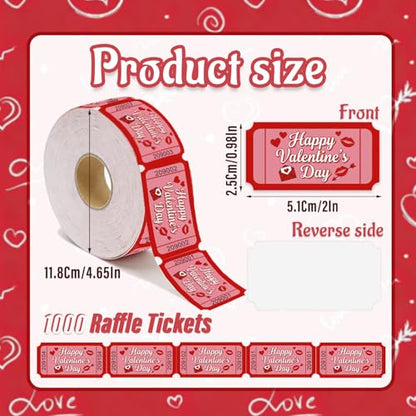 1000 Pcs Valentine Raffle Tickets Roll Red Romantic Heart Carnival Raffle Tickets with Unique Numbered Games Door Drink Prizes Tickets for Events Wedding Anniversary Party Favors Supplies - color: Valentine Raffle Tickets-red