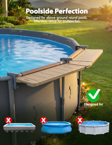 POOLHACKER Poolside Bar Extended, [Original] Swim Up Bar Exclusively for Above-Ground Round Pools. Patio Poolside Table Smart Fold Easy Maintenance, Weather Resistant Stable Tabletop - color: Light Brown