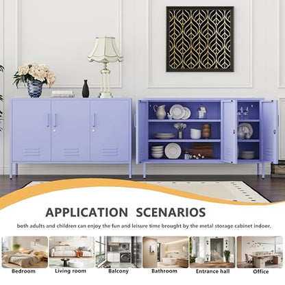 Purple Wide Metal Storage Cabinet, 32" H Heavy Duty Steel Locker with Lock, 2 Adjustable Shelves & Ventilated Doors for Home Office Kitchen Living Room - color: Purple, style: 32"H-Cabinet-TH