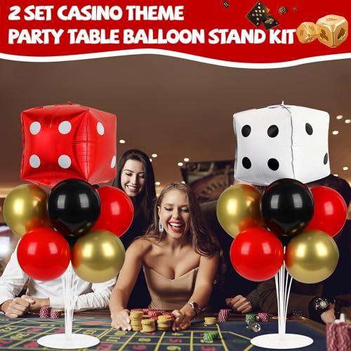 Naozinebi Casino Party Balloons Stand Kit 2 Sets with 2 Dice Foil Balloons Casino Night Theme Party Balloon Centerpiece for Tables for Poker Las Vegas Game Night Birthday Party Decorations - style: Casino