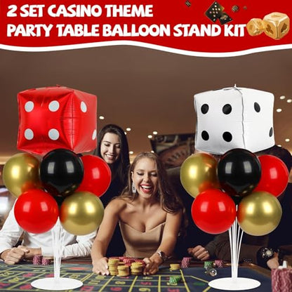 Naozinebi Casino Party Balloons Stand Kit 2 Sets with 2 Dice Foil Balloons Casino Night Theme Party Balloon Centerpiece for Tables for Poker Las Vegas Game Night Birthday Party Decorations - style: Casino