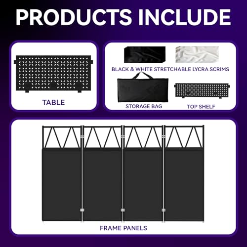 DJ Facade Booth Portable DJ Booth Table, Folding 2-Tier Workstation Table with Cable Management Holes, Adjustable Leveling Feet, Black & White Scrim Panels for Wedding Party Events(Upgrade) - size: Upgrade 40*20 Double layer