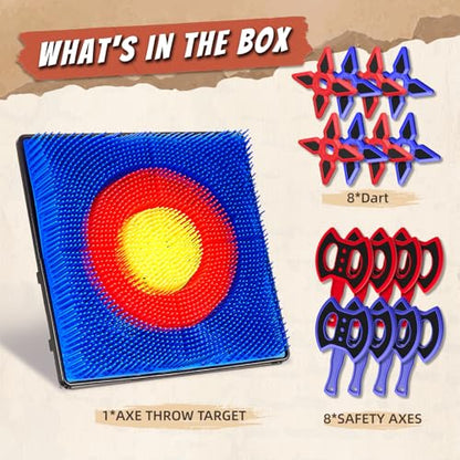 Axe Throwing Game for Backyard, Axe Throwing Target Set with 16 Throwing Axes Outdoor Games Indoor Carnival Yard Lawn Backyard Games for Age 6-12 - style: Axe Throwing Target Set