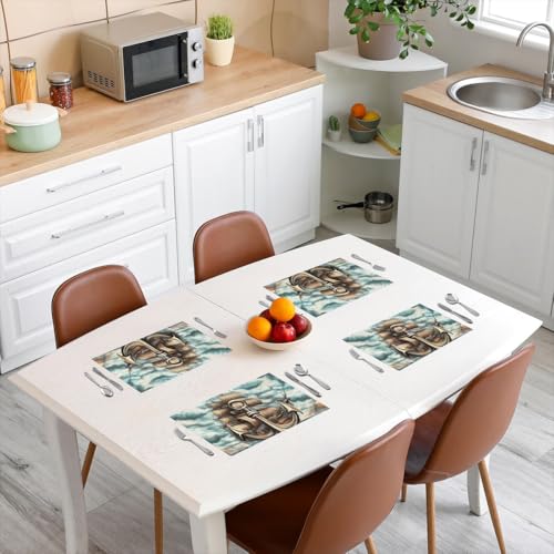 Erosebridal Anchor Placemats Set of 4 12x18 Sailboat Place Mat for Kids Teens Men Ocean Nautical Sea Waves Adventure Teal Blue Heat Resisting Table Mats - color: Teal Blue