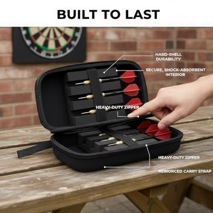 Dart Case for 6 Steel Tip Darts and 3 Flights, Hard Shell Storage Box with Foam Insert and Zipper, Portable Dart Holder for Travel and Competition