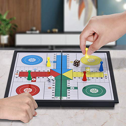 Magnetic Ludo Board Game Set with Folding Board Classic Travel Games for Kids and Adults - 9.84 Inches