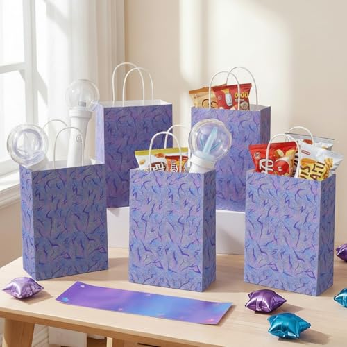 Kolldenn 48 Pcs Kpop Theme Goodie Bags Purple Lightning Crack Print Party Favors Gift Paper Bags with Handles Candy Treat Pouch for Anime Korean Kpop Birthday Party Decorations Supplies - style: Kpop