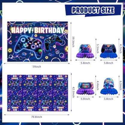 Video Game Birthday Decorations, Purple Blue Game Gaming Birthday Party Decor Decoration - Backdrop, Balloons, Cake Toppers, Tablecloth, Centerpieces, Hanging Swirls, Wall Signs