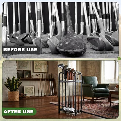 Hicarer 10 Hole Golf Club Holder Metal Golf Club Organizer Stand Rack Putter Stand Display for Indoor and Outdoor Use Home, Black - style: 10 Hole