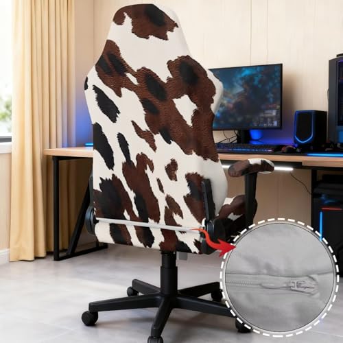 Brown Cow Print 4 Piece Gaming Chair Cover with Armrest Covers Breathable Non Slip Washable Slipcover for Esports Chairs for Anti Cat Scratch Protection of Computer Gamer Chair Slipcovers - color: Brown Cow Print
