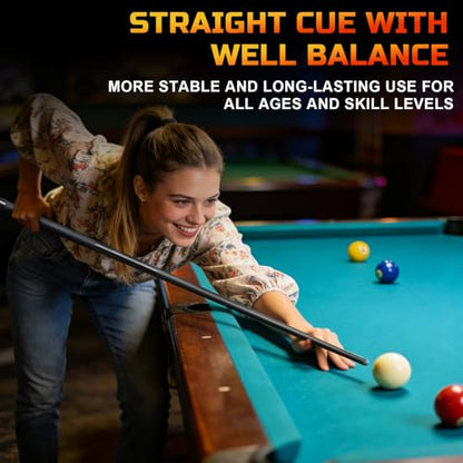 KMISE Fiberglass Graphite Composite Pool Cue Sticks 20oz 13MM Cue Tip One-Piece 58inch Professional Pool Cue Low-Deflection Billiard Cue Sticks Set of 1/4 for Home & Bar Play Black Red Color Available