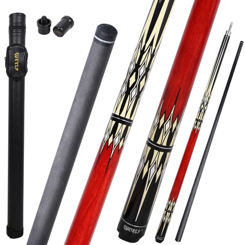 CUEELF Carbon Fiber Pool Cue 2 Pieces Cue Stick with 12.5mm Tip Professional Low Deflection Billiard Pool Sticks with 3/8 * 8 Pin Joint - color: Yellow+Red