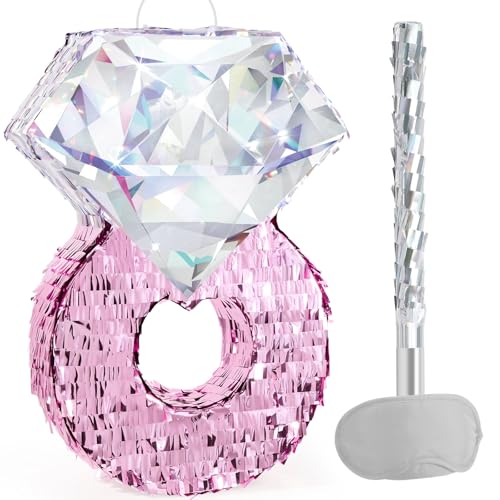 WERNNSAI Diamond Ring Piñata - Valentines Day Party Decoration Shiny Ring Piñata with Blindfold and Stick for Valentines Day Engagement Party Decoration Wedding Bachelorette Party Surprise Supplies - style: Valentines Diamond