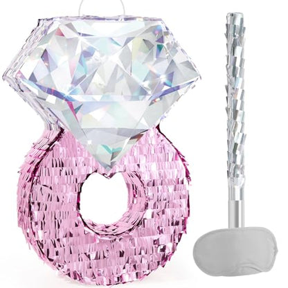 WERNNSAI Diamond Ring Piñata - Valentines Day Party Decoration Shiny Ring Piñata with Blindfold and Stick for Valentines Day Engagement Party Decoration Wedding Bachelorette Party Surprise Supplies - style: Valentines Diamond