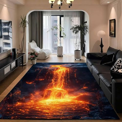 Lava Area Rug, Rock Red Lava Rug, 3D Optical Illusion Flame Rugs, Rock Rugs, Washable & Non Slip & Soft Nature Rock Carpet for Living Room, Bedroom, Office (9' x 15' (Rectangular)) - color: Multi 5, size: 9' x 15' (Rectangular)