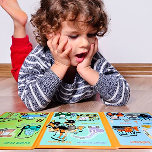Magnetic Puzzles for Kids Ages 3-5, Travel Toddler Puzzles Ages 4-6 Year, Excavator Refrigerator Magnet for Kids Learning Gift for Road Trip, Activities Toys for 3 4 5 6 Year Old Boys Birthday Gifts - style: Engineering vehicle