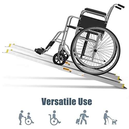 Goplus Wheelchair Ramp, Adjustable Portable Aluminum Ramps with Non-Skid Surface for Home Steps Stairs Doorways, 4' / 6'/ 7' Telescopic Handicap Ramp 600 LBS Capacity (4' to 7')