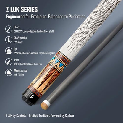 Z LUK Carbon Fiber Pool Cue Stick, Low Deflection Billiard Cue Sticks 12.5mm Tip, Professional Pool Stick for Adults with 3/8-8 Stainless Steel Joint - color: Obsidian Monarch