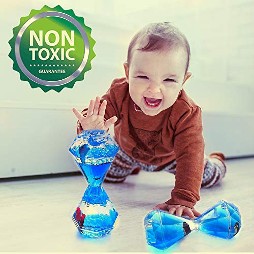 YUE Motion Liquid Motion Bubbler Floating Sea Creatures, Diamond Shaped Liquid Timer for Fidget Toy,Autism Toys, Children Activity, Calming Relaxing and Home Ornament (Purple Liquid with Duck Toys)