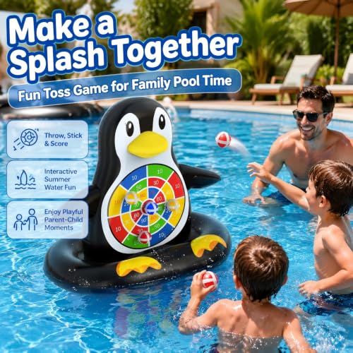 MOONTOY Fun Pool Toys, Inflatable Dart Board Floating Water Game for Kids Ages 4-8 8-12, Outdoor Backyard & Beach Games for Boys Girls Teens and Adults - color: Penguin-upgraded