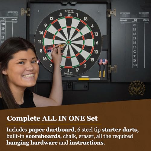 Personalized Dart Board Cabinet Set with 6 Steel Tip Darts, Paper Dartboard, Chalk & Eraser (21.5 x 21.5 x 2.75) - Man Cave Dart Boards for Adults - style: Fight Club