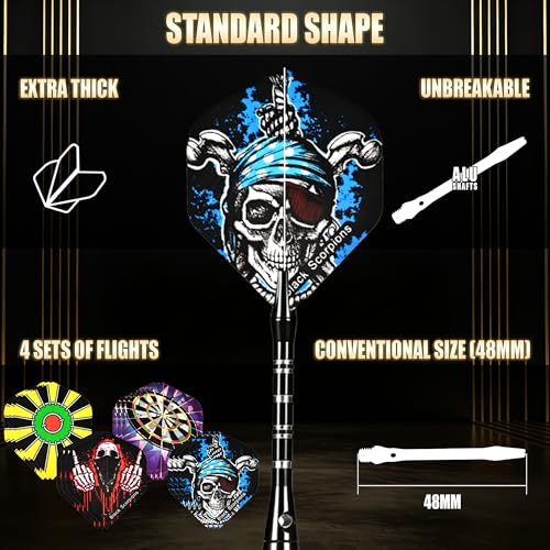 Professional 6 Pack Steel Tip Darts Set - 22 Grams Darts Metal Tip Set in Case - Brass Darts with 12 Aluminum Shafts, 12 Dart Flights, Dart Tool and Dart Sharpener for Beginners to Pros