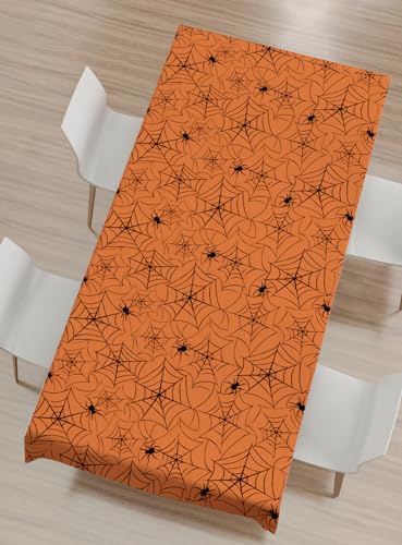 2 Pack Halloween Plastic Table cloths Christmas Plastic Table Covers Disposable Table Cloths for Christmas BBQ Picnic Parties TableCovers Waterproof TableCloth Oil-Proof White Table Covers 54 x 108 in - color: Orange Spider Web