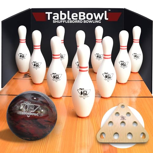 Premium Shuffleboard Bowling Pin Set – Full-Size Regulation 7” or 5.5” Hardwood Pins, Pinsetter, Resin Bowling Ball – Pro Shuffleboard Table Accessory for Family Game Rooms - size: Medium