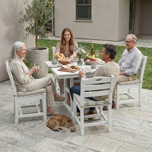 5 PCS Outdoor Dining Set, Weather Resistant HDPE 37.8" Square Patio Table and Chairs Patio Furniture Sets with 1.7" Umbrella Hole for Garden, Backyard, Yard, Pool, Balcony - color: 37.8" Outdoor Dining Set of 5, White