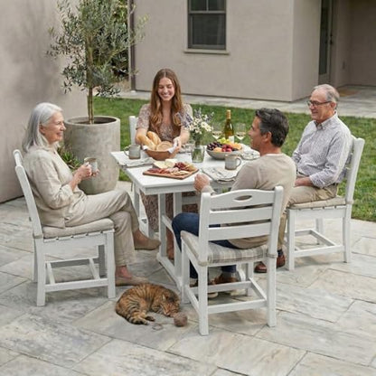 5 PCS Outdoor Dining Set, Weather Resistant HDPE 37.8" Square Patio Table and Chairs Patio Furniture Sets with 1.7" Umbrella Hole for Garden, Backyard, Yard, Pool, Balcony - color: 37.8" Outdoor Dining Set of 5, White