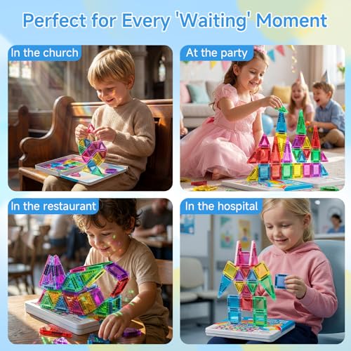Mini Magnetic Tiles for Kids Travel: 40 PCS Pocket Magnet Building Blocks in Tin Box to Stop Crying - 60 Mins Quiet Play at Church Restaurant - Boys Girls Age 3-8 - style: Candy Color 40PCS