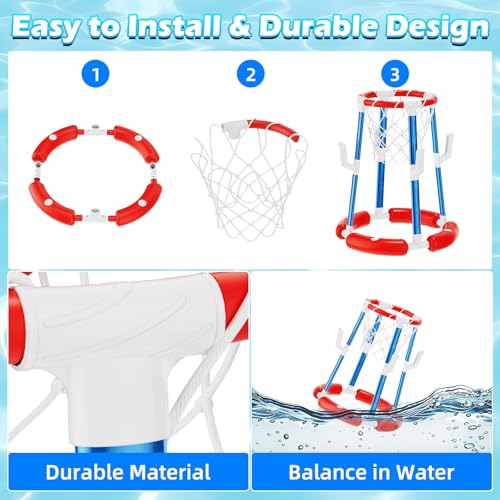 Pool Basketball Hoop, Floating Pool Toy for 3 4 5 6 7 8 9 Years Old Kids Ring Game with 4 Balls 8 Rings & Pump Outdoor Swimming Pool Basketball Games Water Play Toy Family Party for Kids Adults - style: Without Backboard