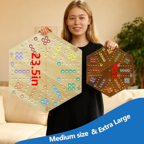 Wahoo Marble Board Game - Extra Large 23.6 Inches Game Board for 4 and 6 Players, Classic Family Fun with 30 Marbles, 6 Dice, Storage Bag & Gift Box, Bright Colors. (Extra Large, Log) - color: Extra Large, Log