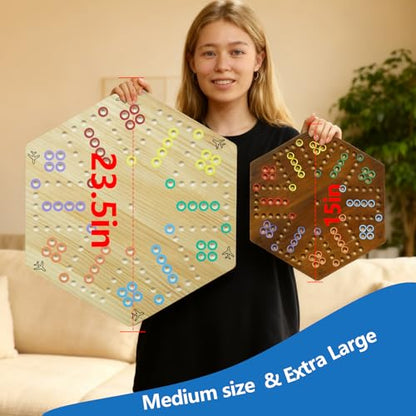 Wahoo Marble Board Game - Extra Large 23.6 Inches Game Board for 4 and 6 Players, Classic Family Fun with 30 Marbles, 6 Dice, Storage Bag & Gift Box, Bright Colors. (Extra Large, Log) - color: Extra Large, Log