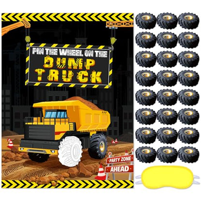 Faccito Construction Party Game Construction Birthday Party Supplies Pin The Wheel on The Dump Truck Game Construct Theme Poster with 24 Pcs Stickers for Decoration Supplies - style: Construction