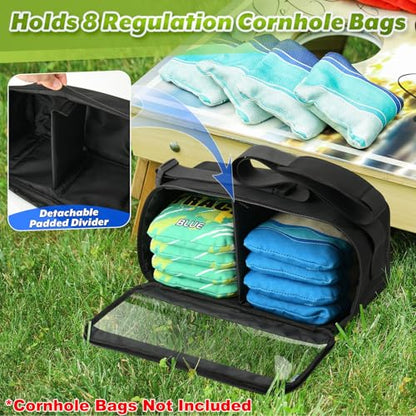 Cosmos Cornhole Bag Carrying Case Corn Hole Bean Bag Holder Carrier Holds 8 Bean Bags, Portable Storage Organizer Bag with Detachable Divider and Adjustable Strap for Men and Women