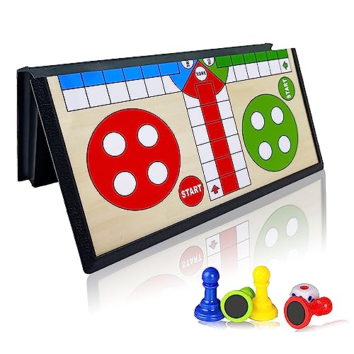 KIDAMI Mini Magnetic Ludo Travel Board Game Set, Folding Design and Light-Weight, Gift for Kids Toddlers (7.64 × 7.64 inches) - color: Ludo