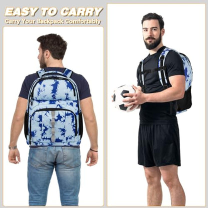 Goloni 2 Ball Bowling Backpack,Bowling Ball Bag with Shoe Compartment & Portective Foam Padded, Fits Shoes Up to US Size 16 - color: Blue Tie Dye