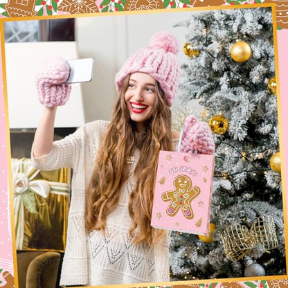 Kolldenn 48 Pcs Pink Christmas Gingerbread Party Favors Bags Christmas Goodie Gift Paper Bags with Handles Xmas Tree Gingerbread Coffee Candy Treat Bag for Xmas Party Decorations Holiday Supplies - style: Gingerbread