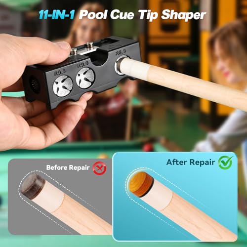 11-in-1 Pool Cue Tips Shaper, Pool Cue Tips Replacement Kit, Pool Cue Repair Kit for Billiard Enthusiasts