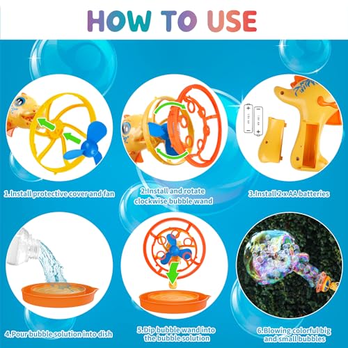 IFLOVE Dinosaur Bubble Gun for Kids 3-8, Bubble Machine Blower Toy (Yellow) | Bubble-in-bubble effect， Easy-Grip Dinosaur Bubble Gun Fills Summer Playtime and Party Favors With Colorful Bubbles - color: Yellow
